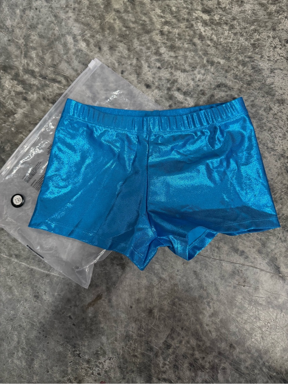 Shiny Metallic Blue Dance Shorts Size 130, Equals US Size Children’s 6-7